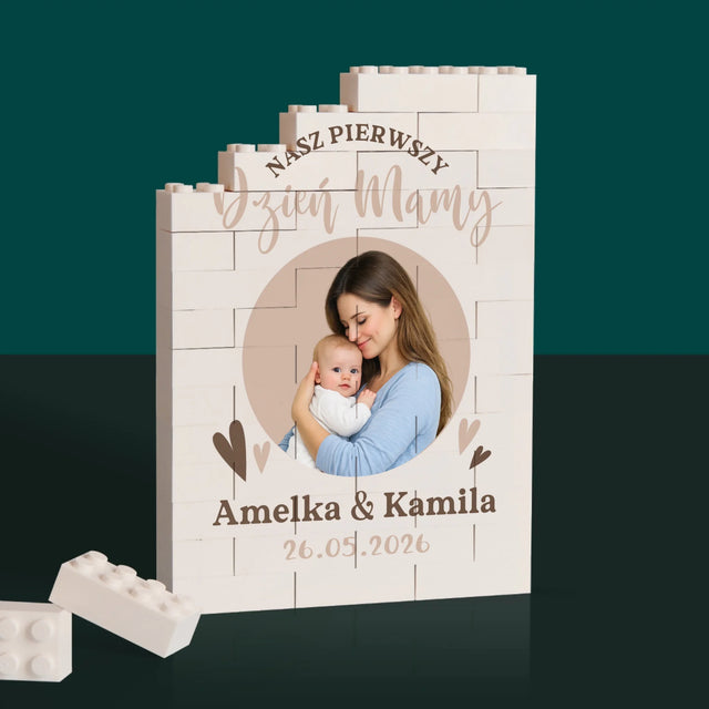 Zdjęcie i Podpis: Pierwszy Dzień Mamy - Klocki LEGO z Nadrukiem