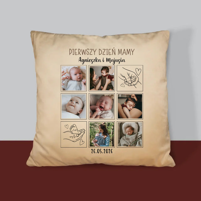 Fotokolaż: Pierwszy Dzień Mamy Rysunki - Poduszka z Nadrukiem