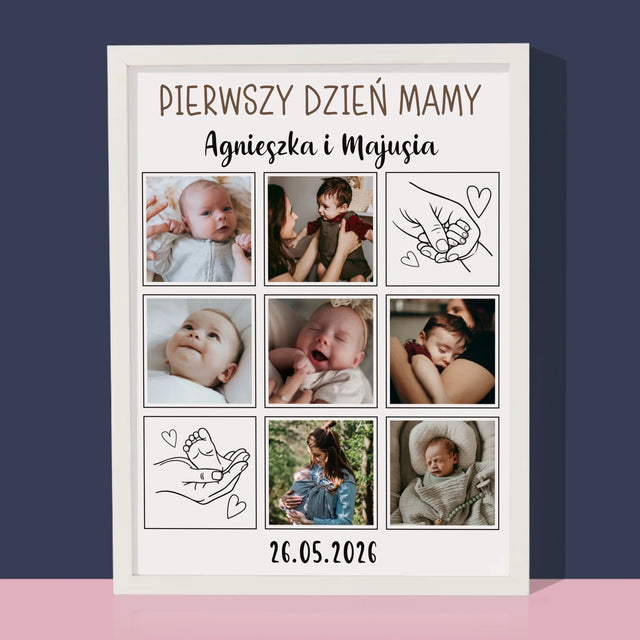 Fotokolaż: Pierwszy Dzień Mamy Rysunki - Wydruk Obramowany