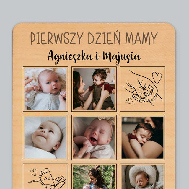 Fotokolaż: Pierwszy Dzień Mamy Rysunki - Magnes Drewniany