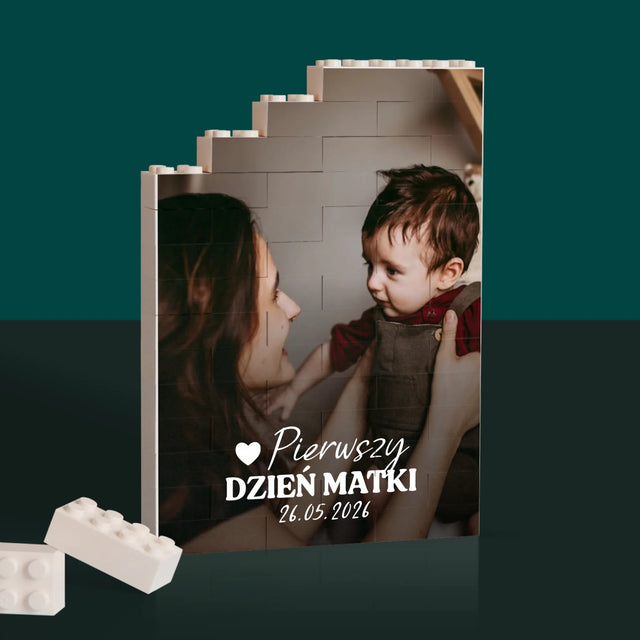 Zdjęcie i Podpis: Pierwszy Dzień Matki Serce - Klocki LEGO z Nadrukiem