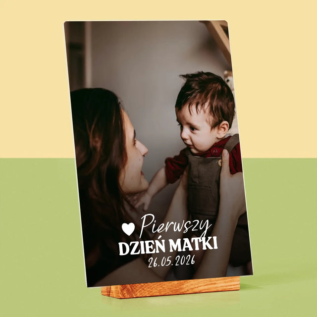 Zdjęcie i Podpis: Pierwszy Dzień Matki Serce - Wydruk Na Szkle Akrylowym
