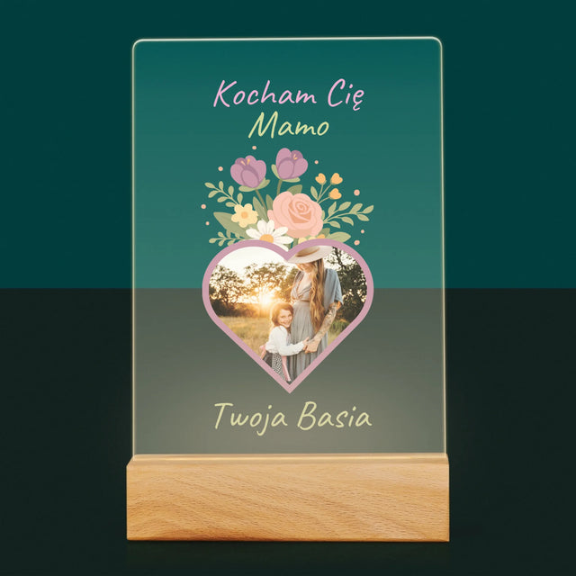 Zdjęcie i Podpis: Kocham Cię Mamo Kwiaty - Wydruk Na Szkle Akrylowym