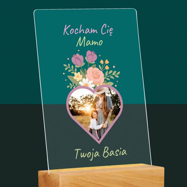 Zdjęcie i Podpis: Kocham Cię Mamo Kwiaty - Wydruk Na Szkle Akrylowym