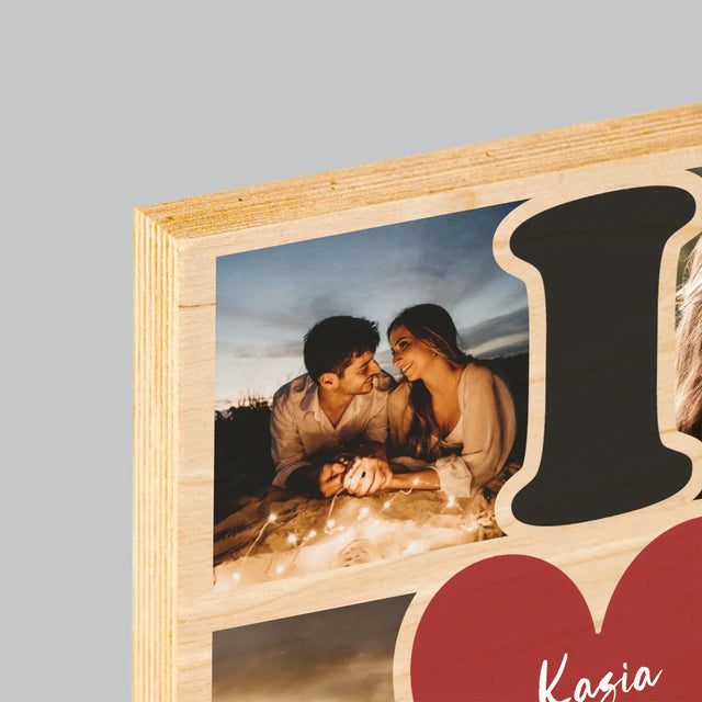 Fotokolaż: I Love You - Wydruk Na Drewnie
