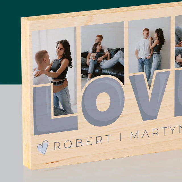 Fotokolaż: Love Imiona - Wydruk Na Drewnie