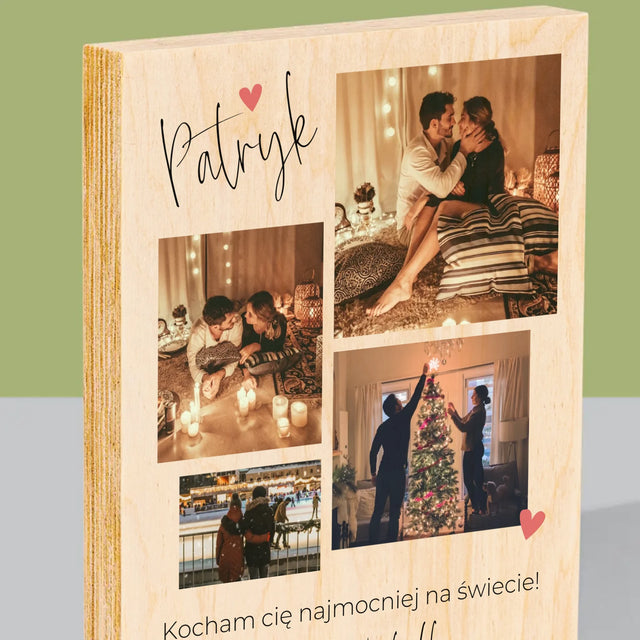 Fotokolaż: Kochanie Kocham Cię - Wydruk Na Drewnie