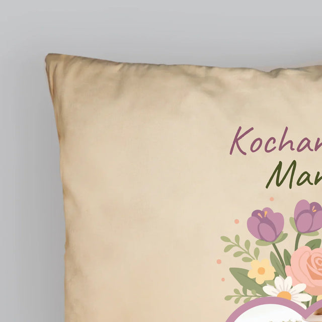 Zdjęcie i Podpis: Kocham Cię Mamo Kwiaty - Poduszka z Nadrukiem