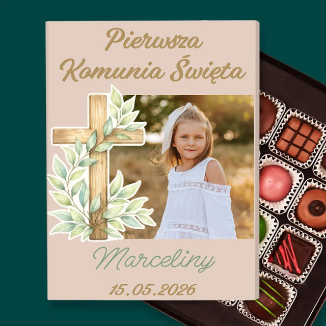 Zdjęcie i Podpis: Pierwsza Komunia Święta Krzyż - Personalizowane Praliny