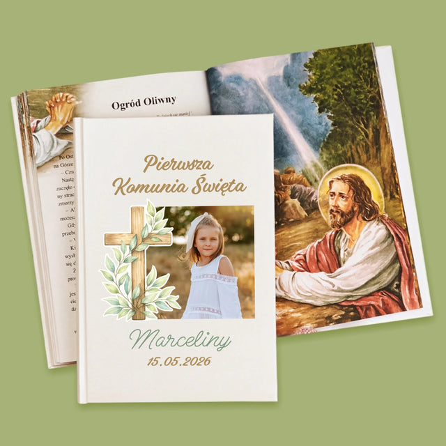 Zdjęcie i Podpis: Pierwsza Komunia Święta Krzyż - Biblia z Nadrukiem