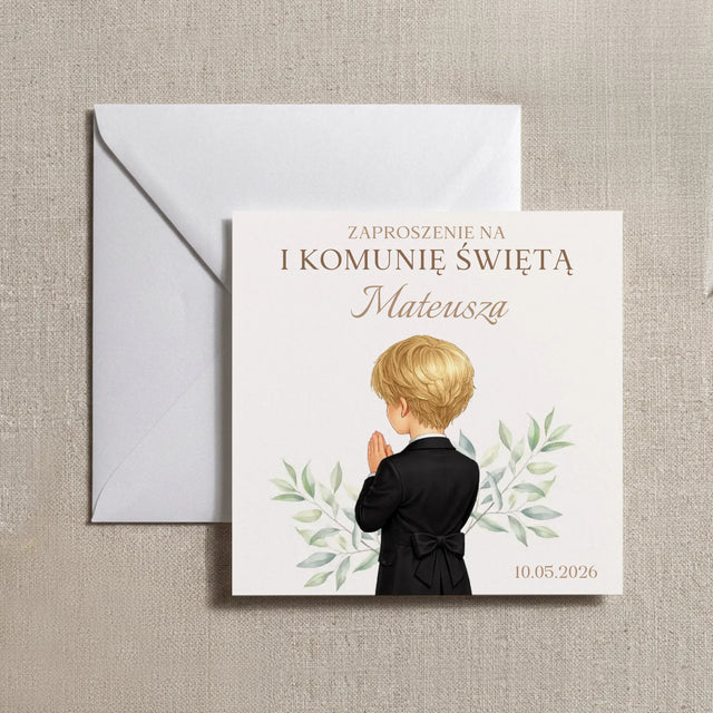 Zaproszenie: Na Komunię Chłopiec - Zaproszenia Kwadratowe Na Komunię