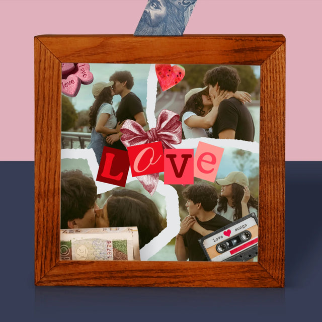 Fotokolaż: Love Retro - Drewniana Skarbonka