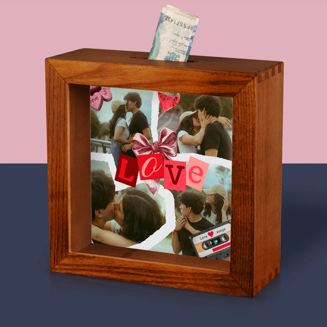 Fotokolaż: Love Retro - Drewniana Skarbonka