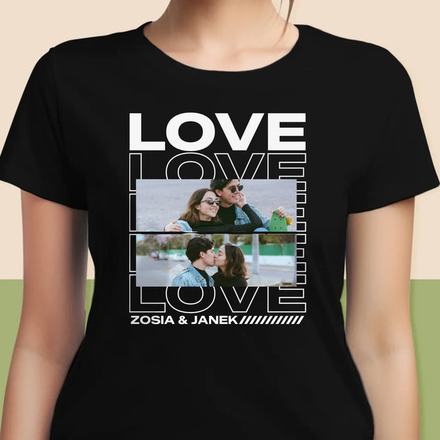 Fotokolaż: z Napisem Love - Koszulka Damska z Nadrukiem