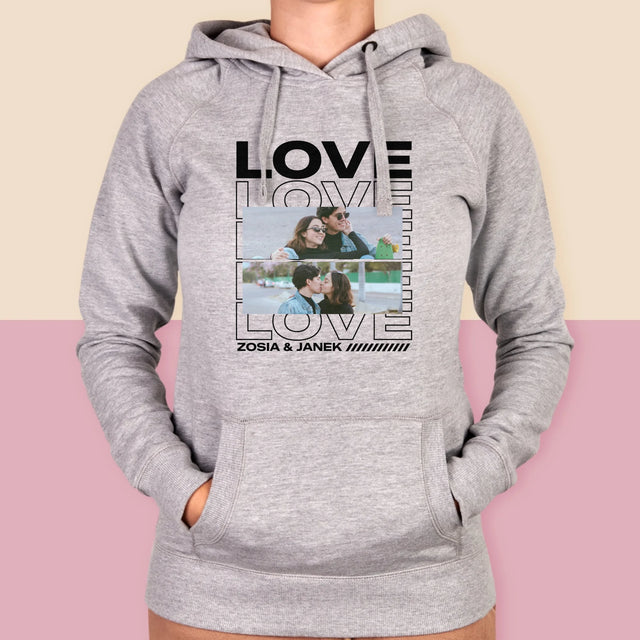Fotokolaż: z Napisem Love - Bluza Damska z Kapturem