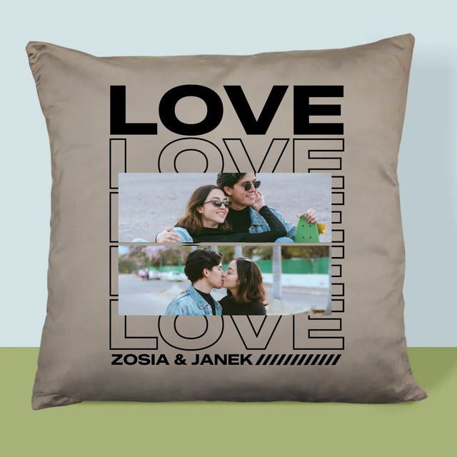 Fotokolaż: z Napisem Love - Poduszka z Nadrukiem