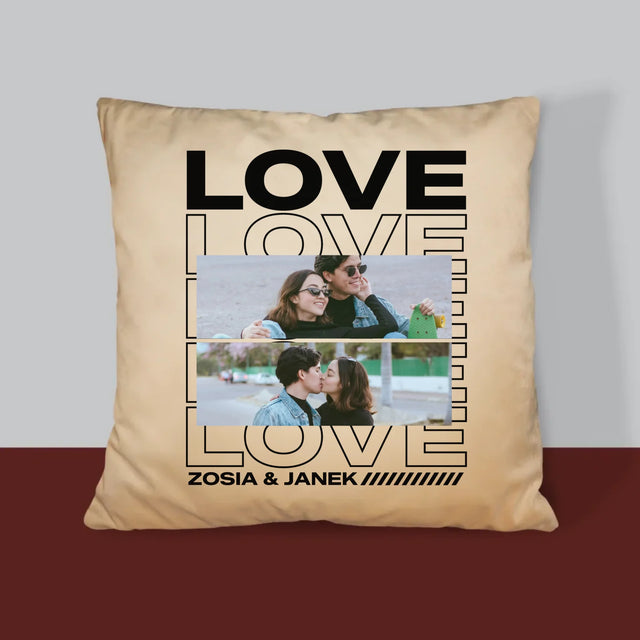 Fotokolaż: z Napisem Love - Poduszka z Nadrukiem