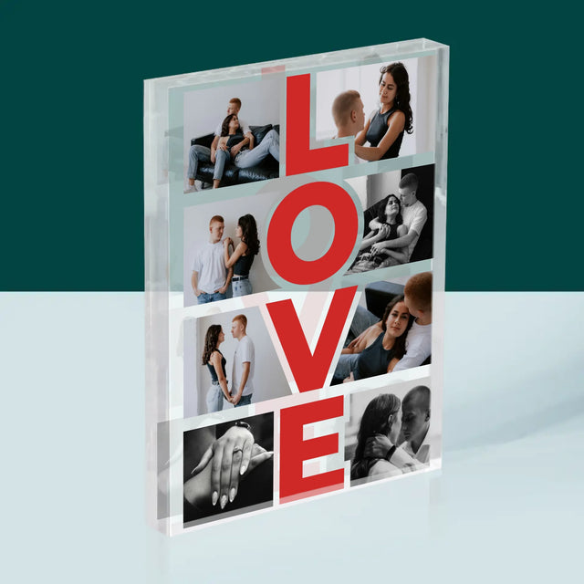 Fotokolaż: Słowo Love - Blok Akrylowy z Nadrukiem