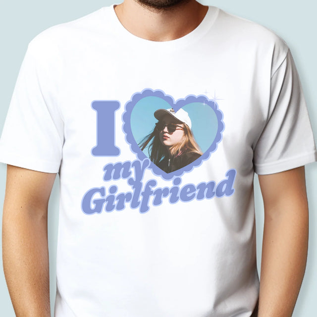 Zdjęcie i Podpis: i Love My Girlfriend - Koszulka Męska z Nadrukiem