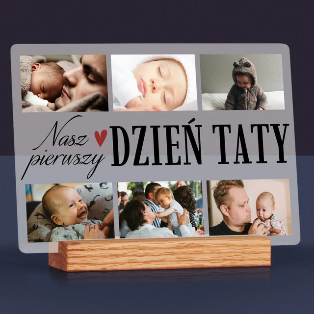 Fotokolaż: Nasz Pierwszy Dzień Taty Serce - Wydruk Na Szkle Akrylowym