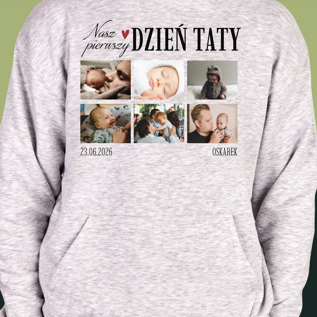Fotokolaż: Nasz Pierwszy Dzień Taty Serce - Bluza Męska z Kapturem
