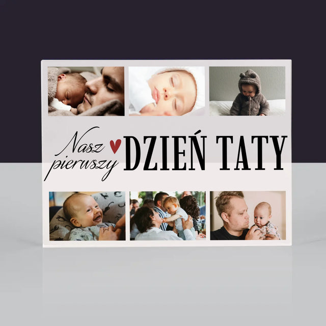 Fotokolaż: Nasz Pierwszy Dzień Taty Serce - Blok Akrylowy z Nadrukiem