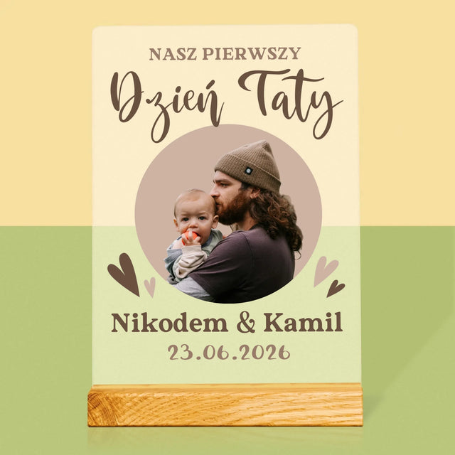 Zdjęcie i Podpis: Pierwszy Dzień Taty Zdjęcie w Kole - Wydruk Na Szkle Akrylowym