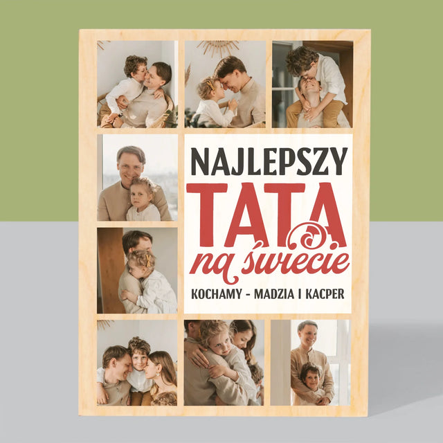 Fotokolaż: Najlepszy Tata Na Całym Świecie - Wydruk Na Drewnie