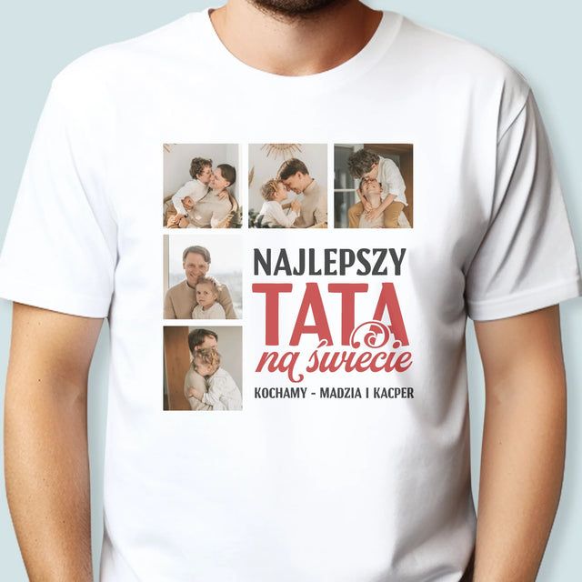 Fotokolaż: Najlepszy Tata Na Całym Świecie - Koszulka Męska z Nadrukiem