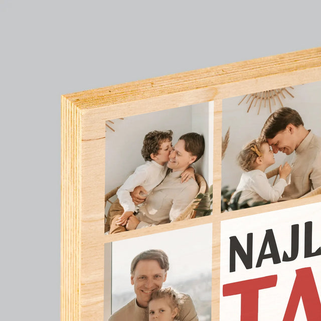 Fotokolaż: Najlepszy Tata Na Całym Świecie - Wydruk Na Drewnie