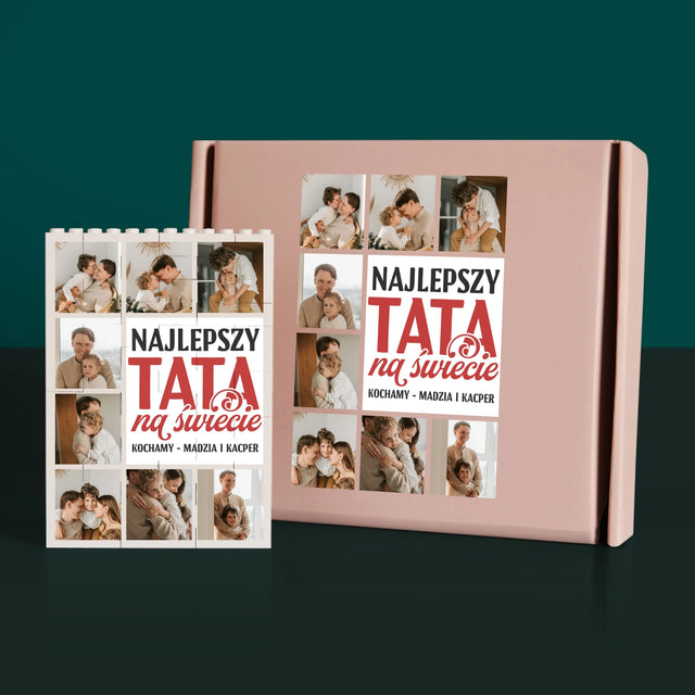 Fotokolaż: Najlepszy Tata Na Całym Świecie - Klocki LEGO z Nadrukiem