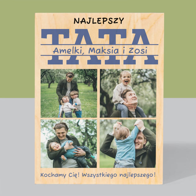 Fotokolaż: Najlepszy Tata Imiona - Wydruk Na Drewnie
