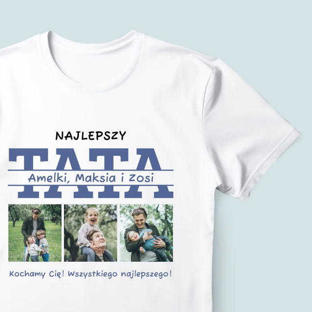 Fotokolaż: Najlepszy Tata Imiona - Koszulka Męska z Nadrukiem