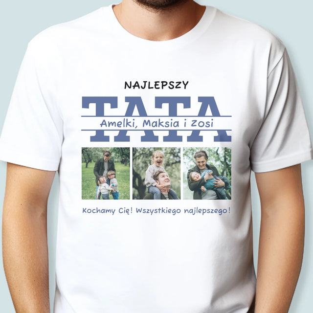 Fotokolaż: Najlepszy Tata Imiona - Koszulka Męska z Nadrukiem