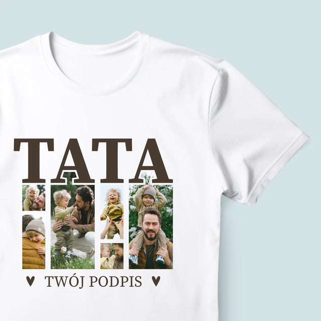 Fotokolaż: Tata z Podpisem - Koszulka Męska z Nadrukiem