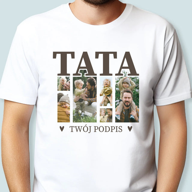 Fotokolaż: Tata z Podpisem - Koszulka Męska z Nadrukiem
