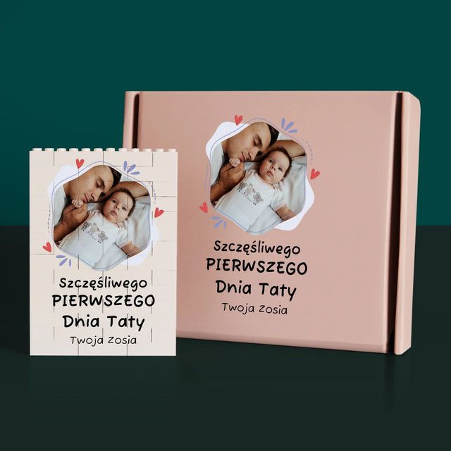 Zdjęcie i Podpis: Szczęśliwego Pierwszego Dnia Taty - Klocki LEGO z Nadrukiem