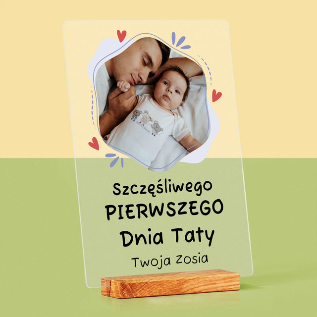 Zdjęcie i Podpis: Szczęśliwego Pierwszego Dnia Taty - Wydruk Na Szkle Akrylowym