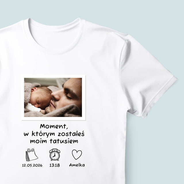 Zdjęcie i Podpis: Zostałeś Tatusiem - Koszulka Męska z Nadrukiem