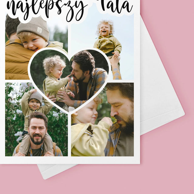 Fotokolaż: Najlepszy Tata Zdjęcie w Sercu - Kartka z Życzeniami