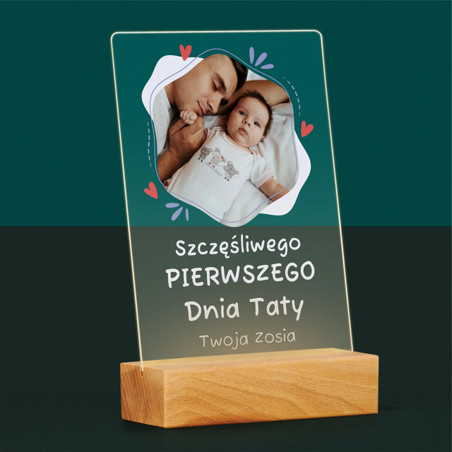 Zdjęcie i Podpis: Szczęśliwego Pierwszego Dnia Taty - Wydruk Na Szkle Akrylowym