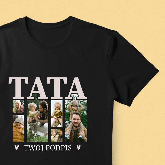 Fotokolaż: Tata z Podpisem - Koszulka Męska z Nadrukiem
