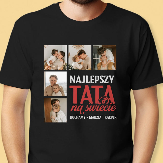 Fotokolaż: Najlepszy Tata Na Całym Świecie - Koszulka Męska z Nadrukiem