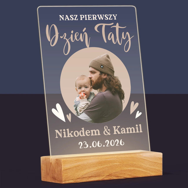 Zdjęcie i Podpis: Pierwszy Dzień Taty Zdjęcie w Kole - Wydruk Na Szkle Akrylowym