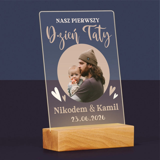 Zdjęcie i Podpis: Pierwszy Dzień Taty Zdjęcie w Kole - Wydruk Na Szkle Akrylowym