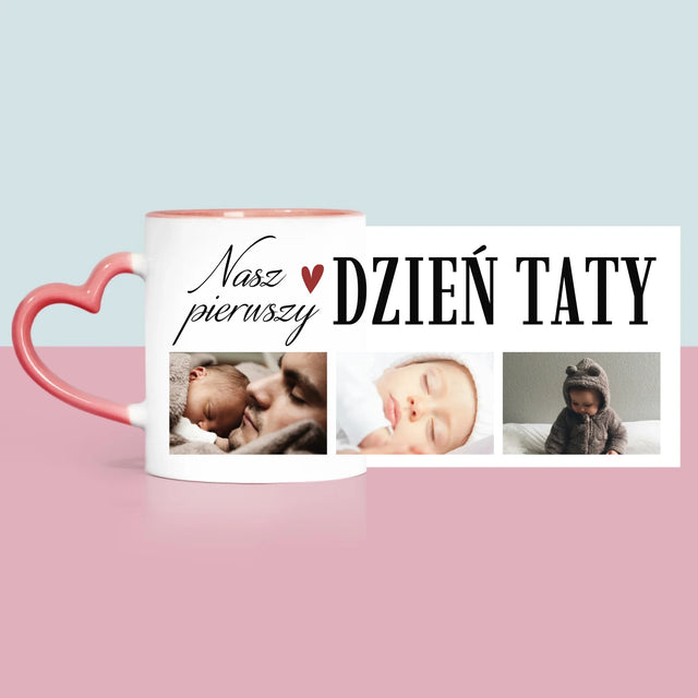 Fotokolaż: Nasz Pierwszy Dzień Taty Serce - Kubek z Nadrukiem