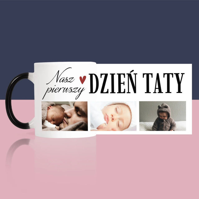 Fotokolaż: Nasz Pierwszy Dzień Taty Serce - Kubek z Nadrukiem