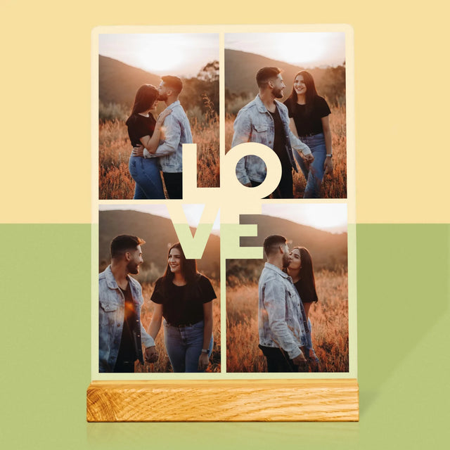 Fotokolaż: 4 Zdjęcia Z Napisem Love - Wydruk Na Szkle Akrylowym