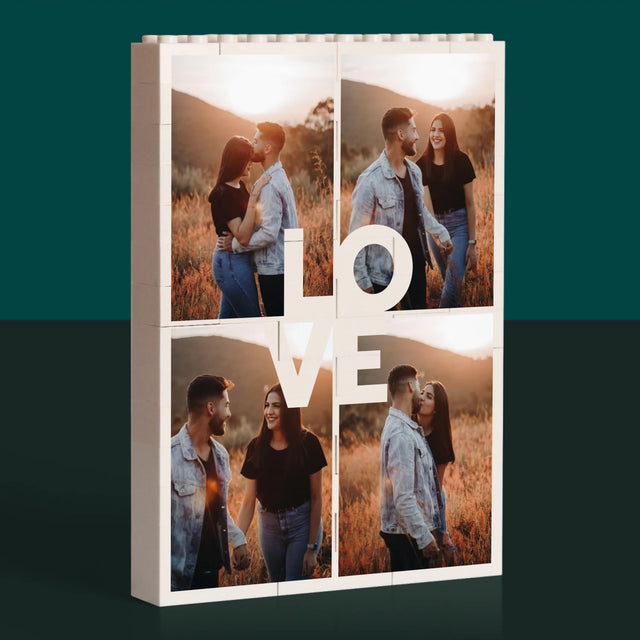 Fotokolaż: 4 Zdjęcia Z Napisem Love - Klocki LEGO z Nadrukiem