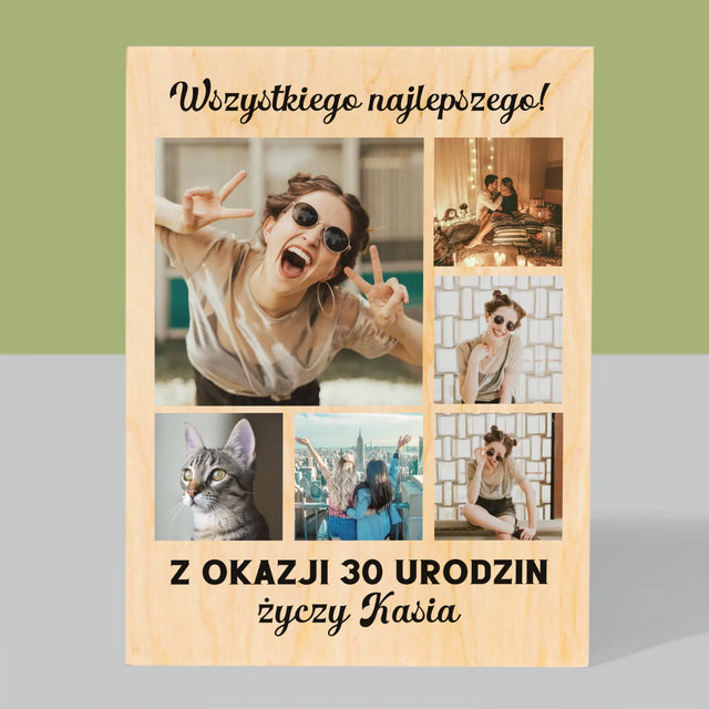 Fotokolaż: Urodzinowy - Wydruk Na Drewnie